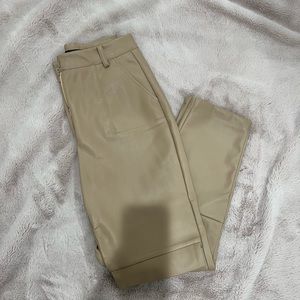 FAUX LEATHER TAN PANTS